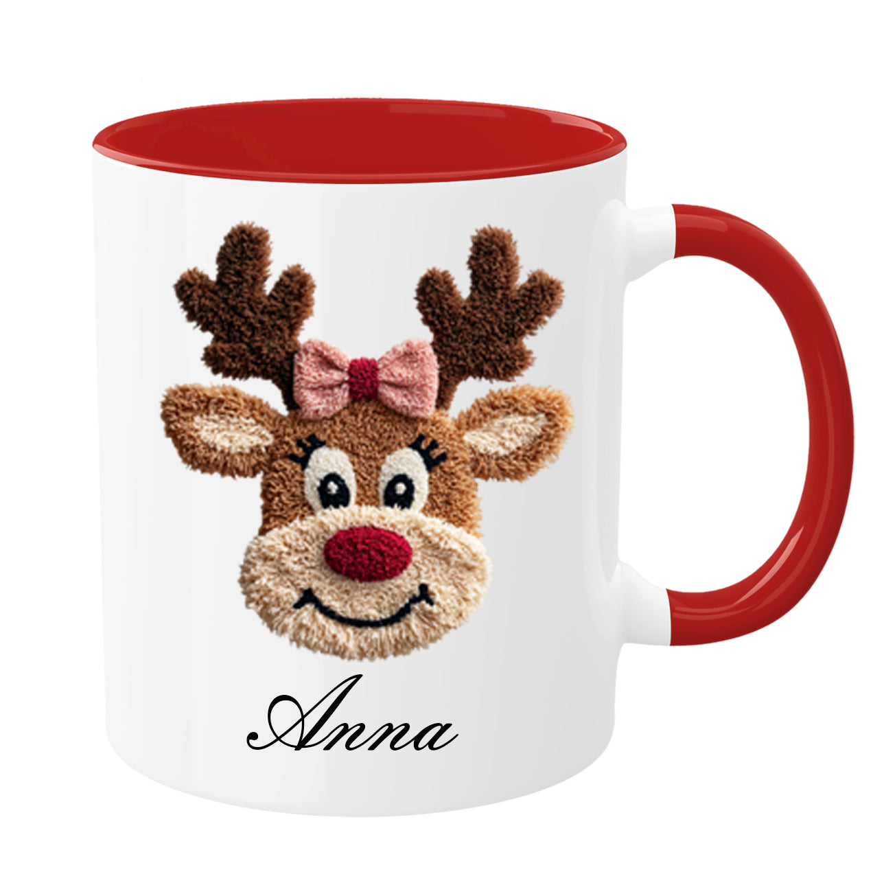 🦌 Personalisierte Rentier-Tasse – gehäkelter Look | Boy & Girl Variante | GlitzerLilly
