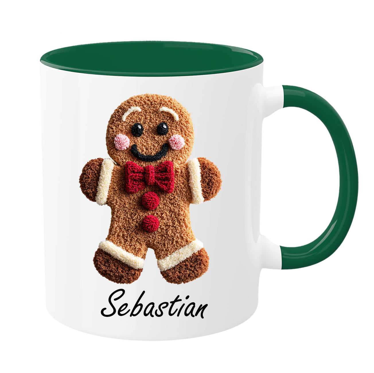 Personalisierte Lebkuchenmann-Tasse – gehäkelter Look |