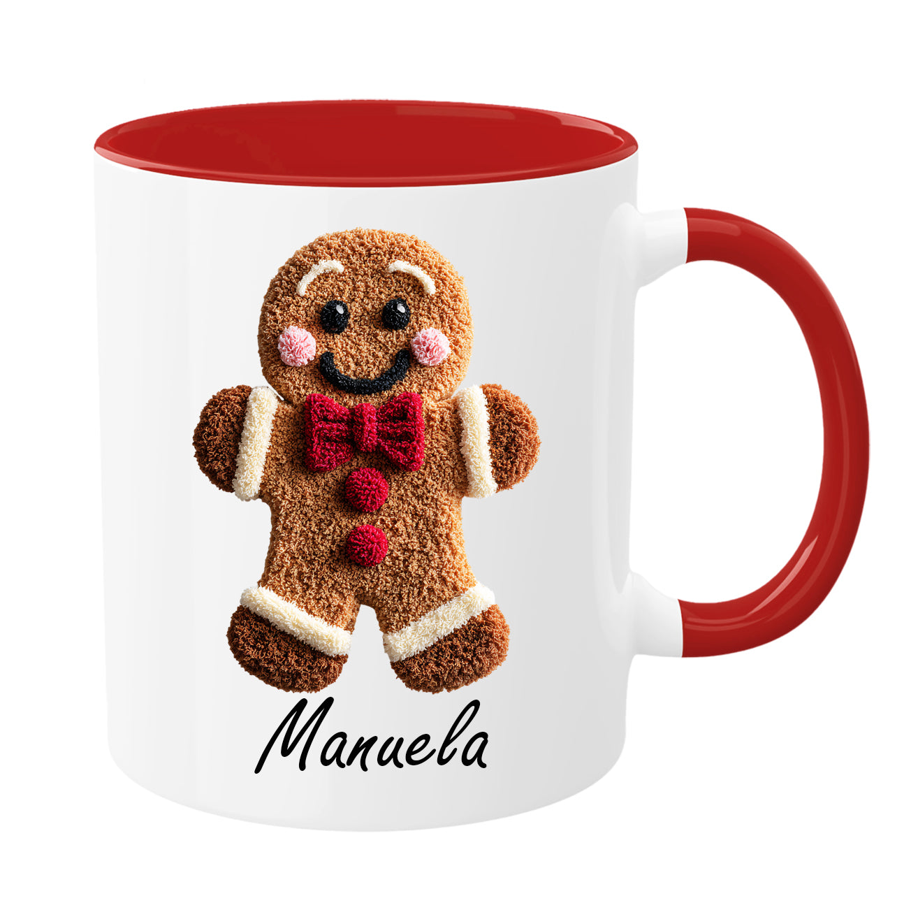 Personalisierte Lebkuchenmann-Tasse – gehäkelter Look |