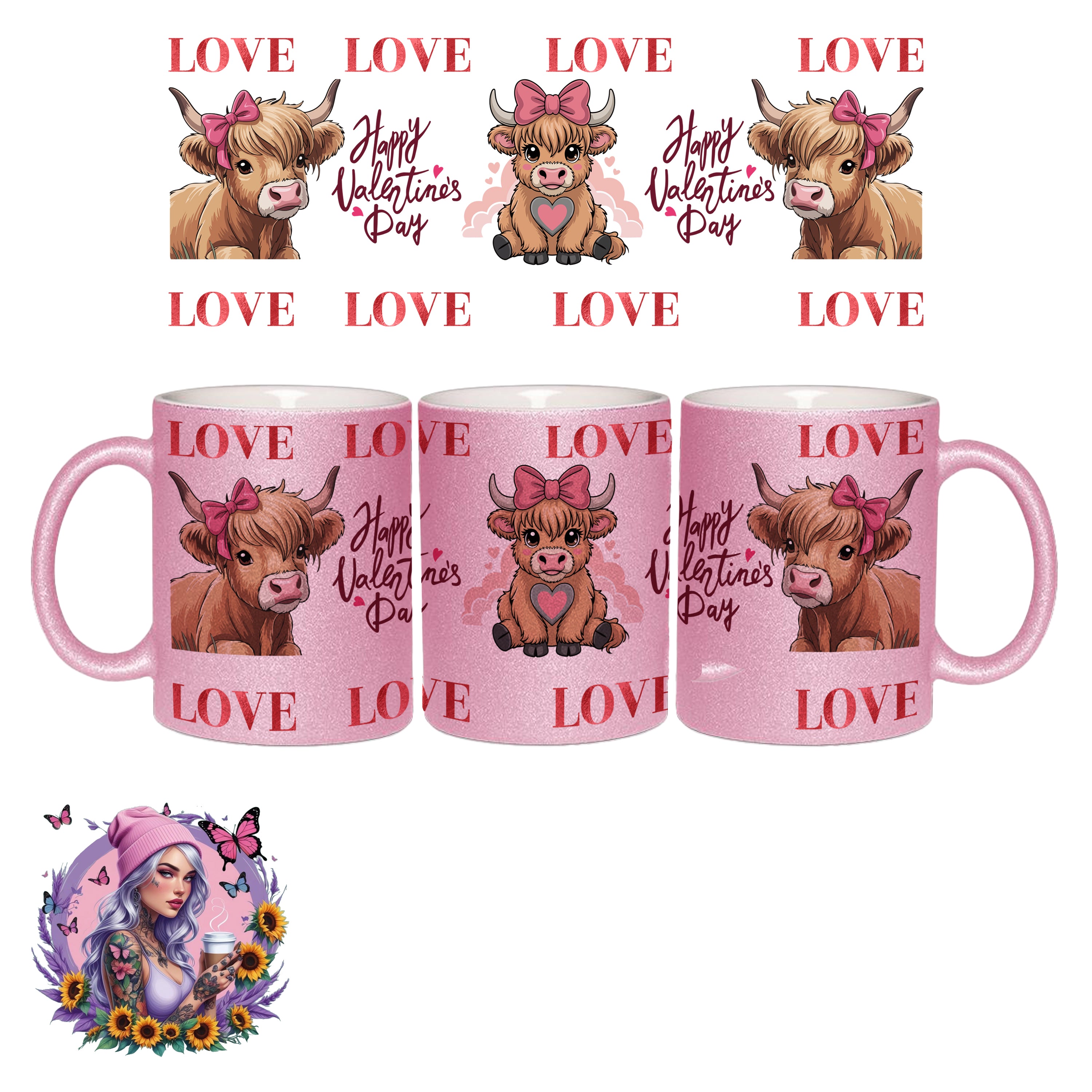 Valentinstag Glitzer Love Tasse – Pink, Silber & Klassikfarben