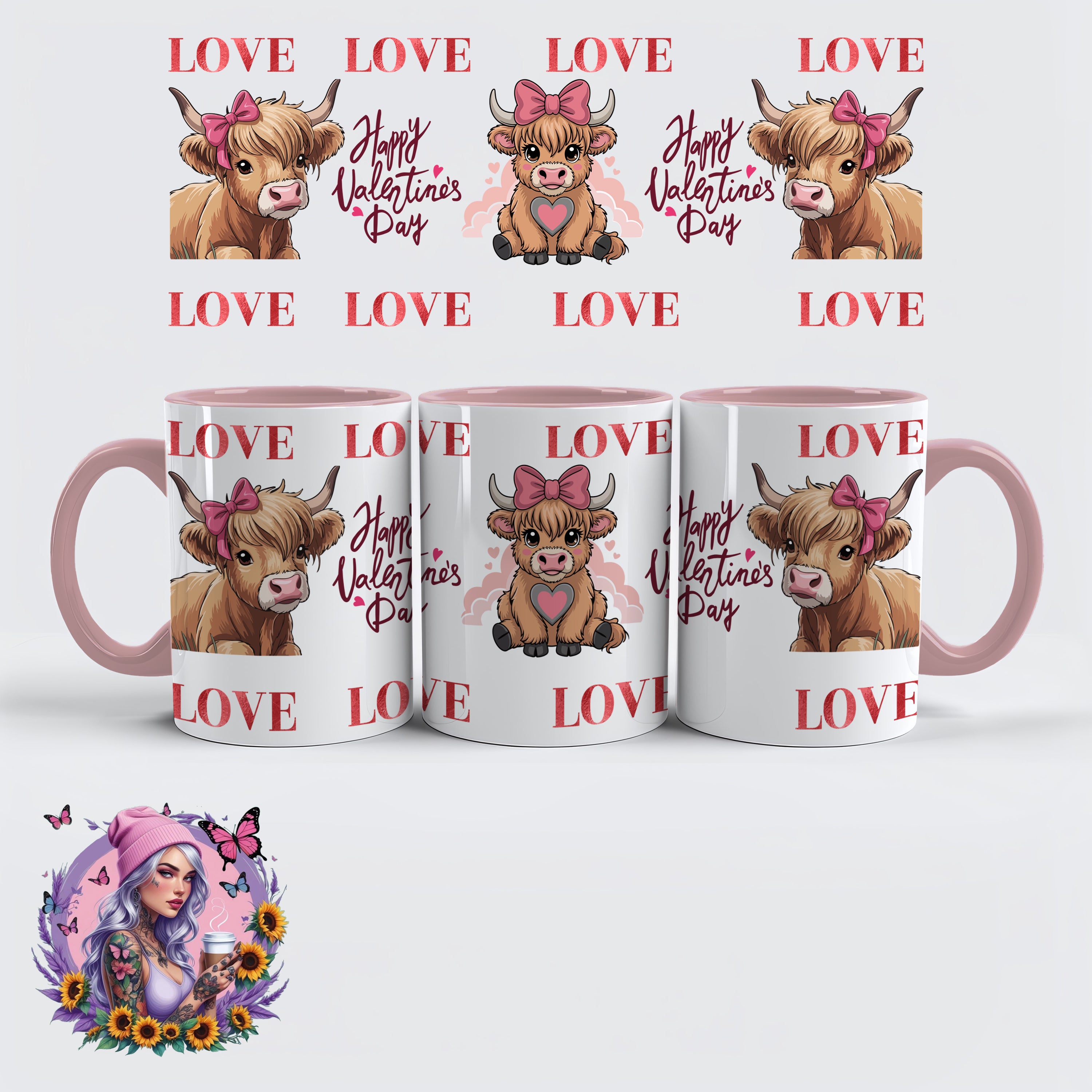 Valentinstag Glitzer Love Tasse – Pink, Silber & Klassikfarben
