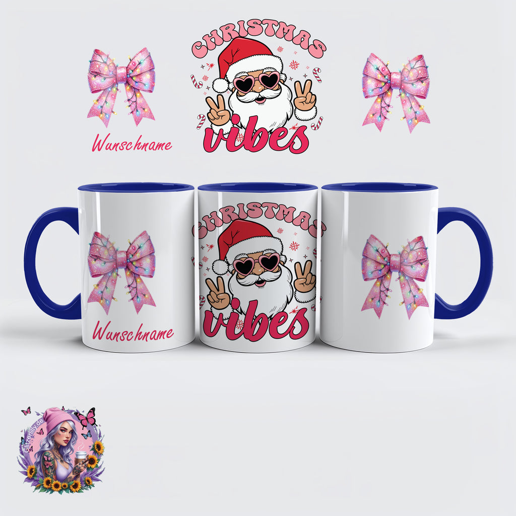Christmas Vibes Tasse – Cooler Santa im Retro-Pink Style – personalisierbar by GlitzerLilly.de