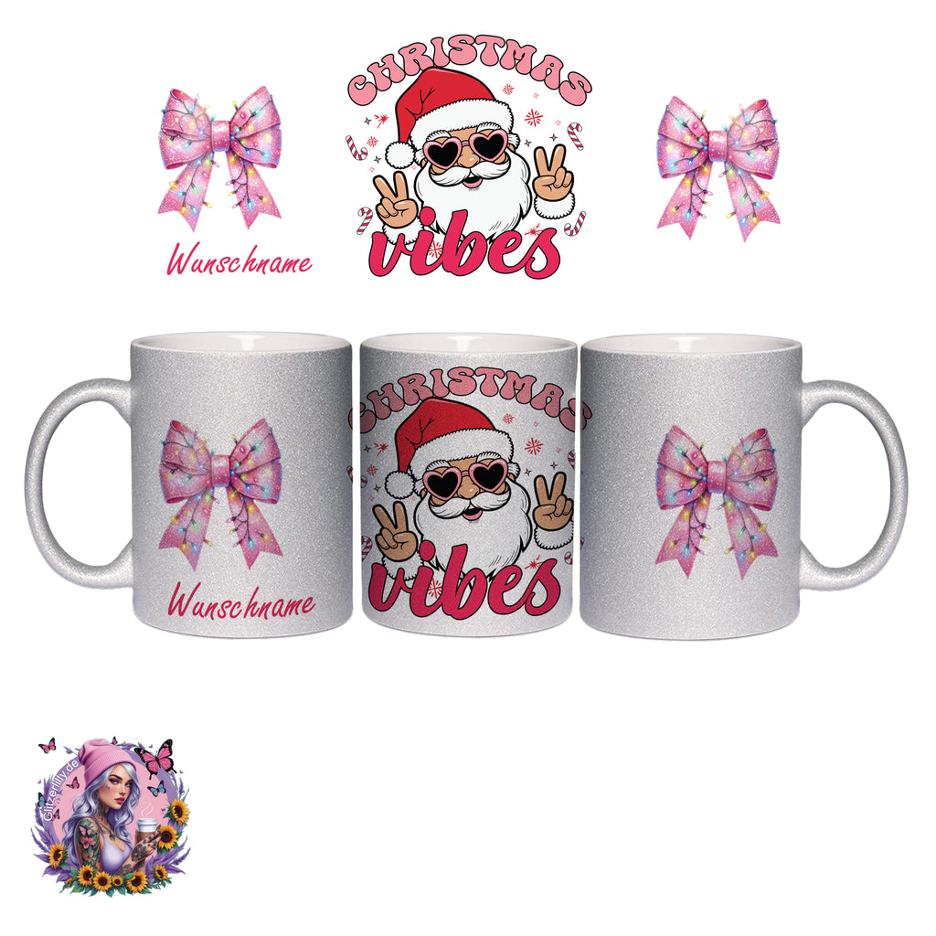 Christmas Vibes Tasse – Cooler Santa im Retro-Pink Style – personalisierbar by GlitzerLilly.de