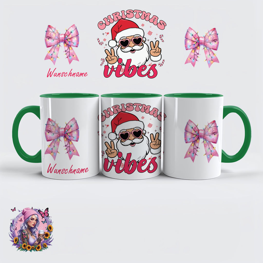 Christmas Vibes Tasse – Cooler Santa im Retro-Pink Style – personalisierbar by GlitzerLilly.de
