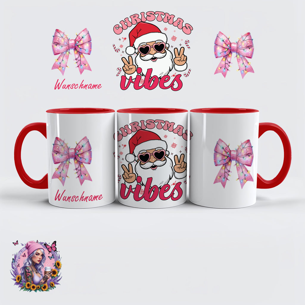 Christmas Vibes Tasse – Cooler Santa im Retro-Pink Style – personalisierbar by GlitzerLilly.de