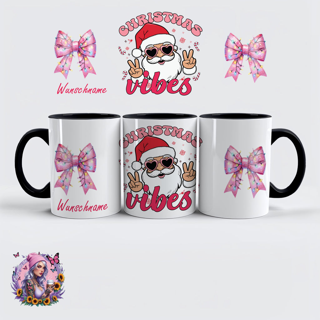 Christmas Vibes Tasse – Cooler Santa im Retro-Pink Style – personalisierbar by GlitzerLilly.de