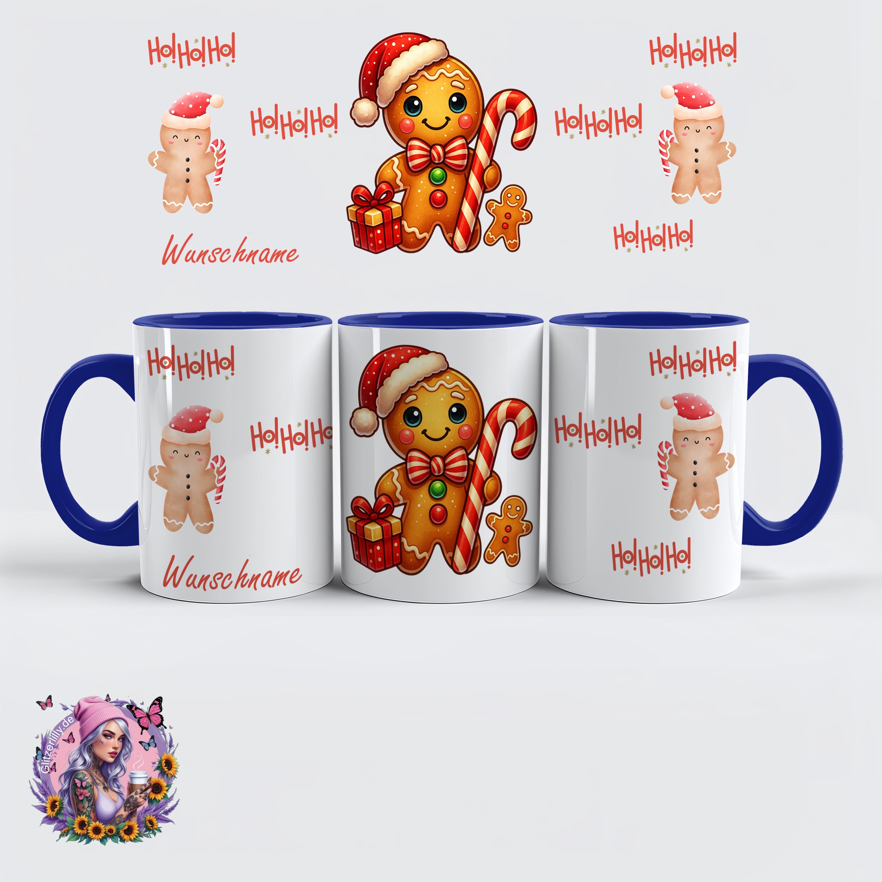 Personalisierte HoHoHo Lebkuchenmann-Tasse – personalisierbar by GlitzerLilly.de