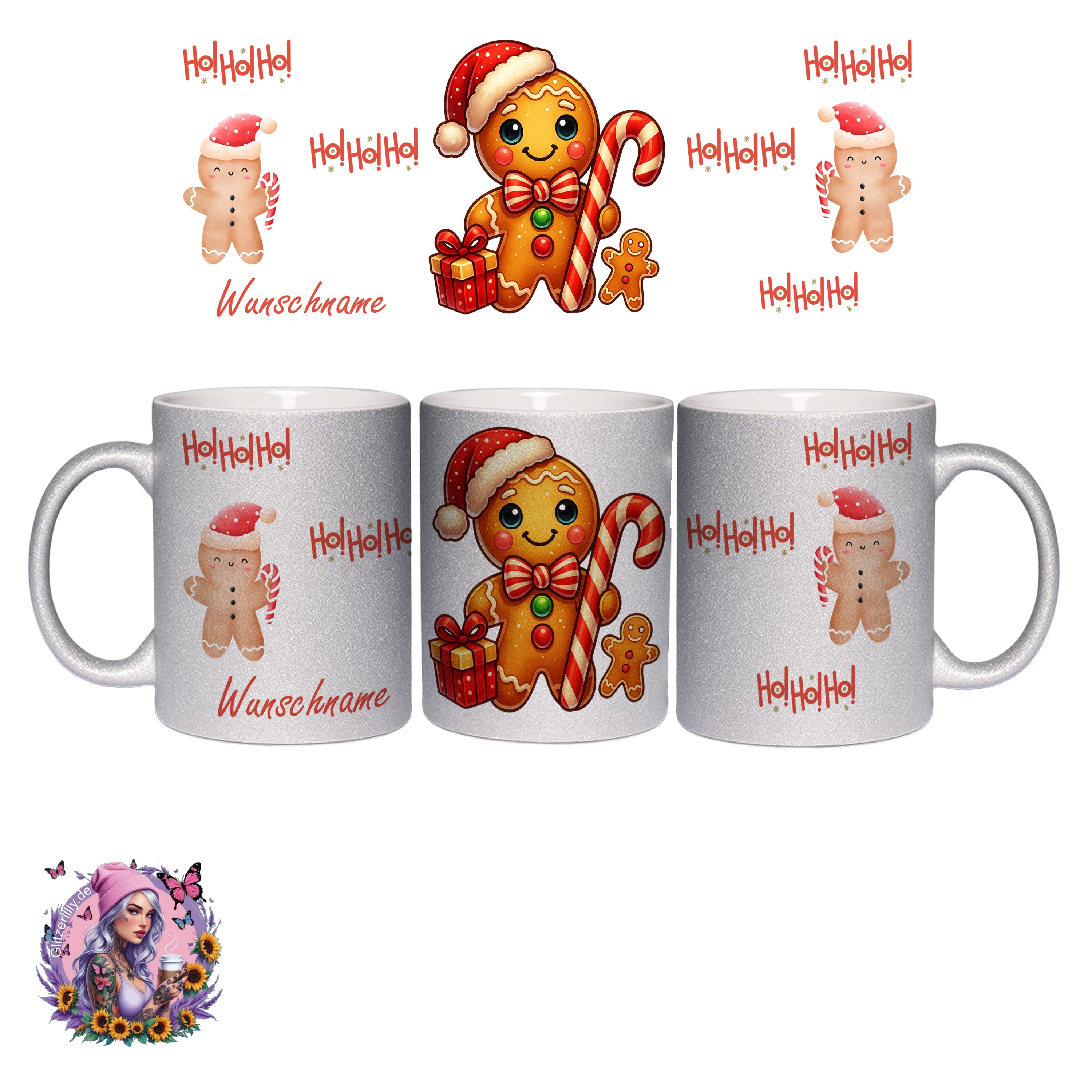 Personalisierte HoHoHo Lebkuchenmann-Tasse – personalisierbar by GlitzerLilly.de
