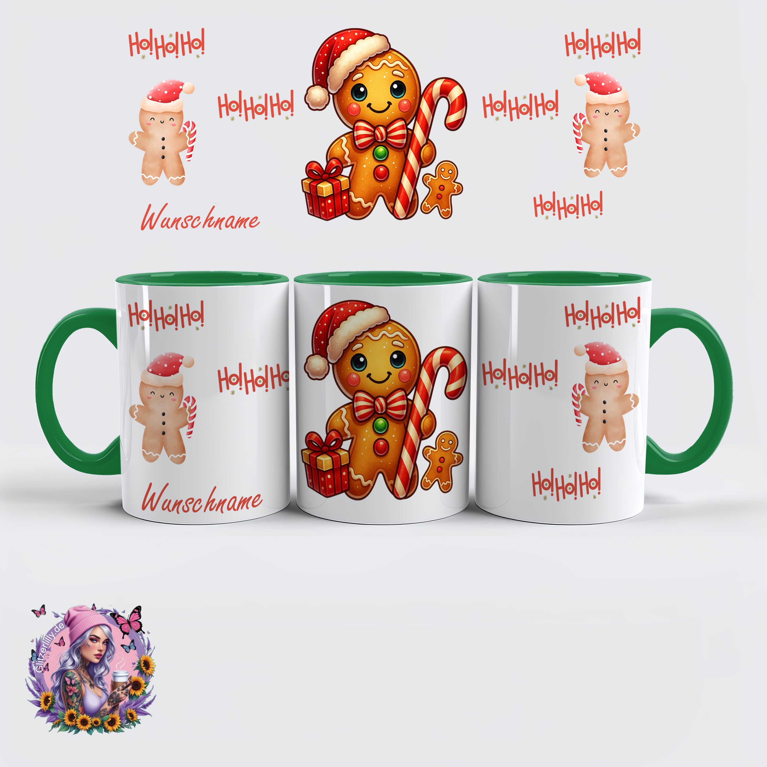 Personalisierte HoHoHo Lebkuchenmann-Tasse – personalisierbar by GlitzerLilly.de