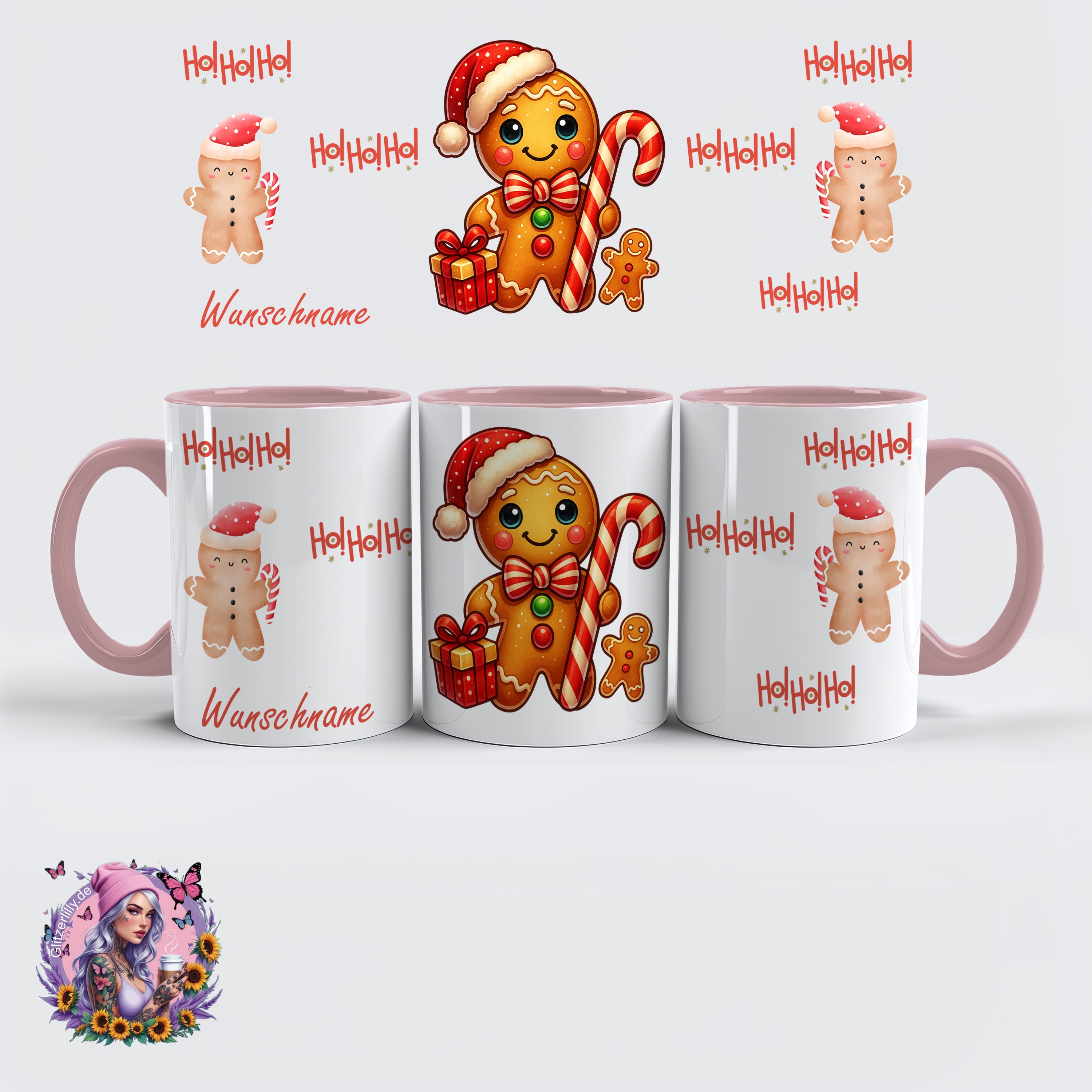 Personalisierte HoHoHo Lebkuchenmann-Tasse – personalisierbar by GlitzerLilly.de