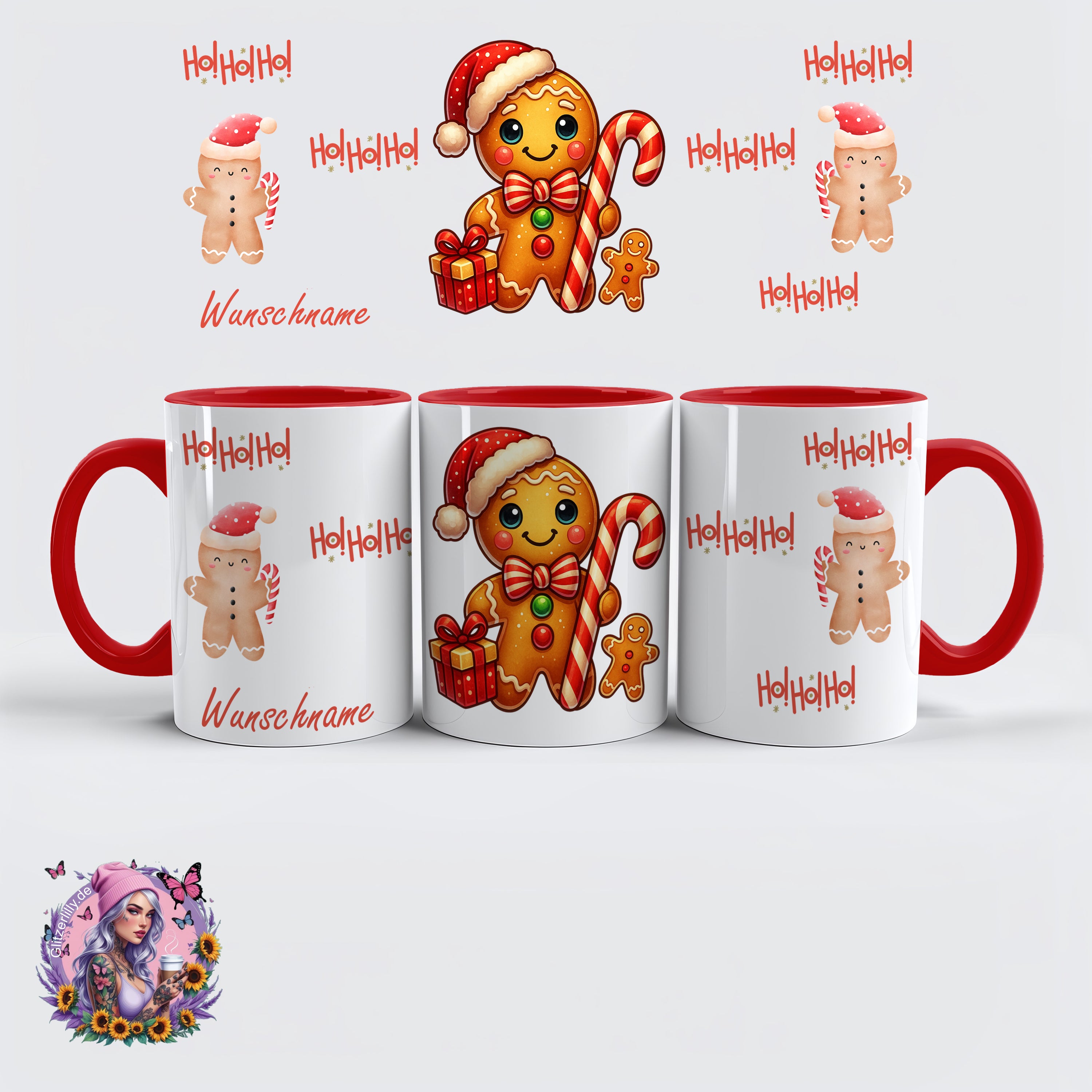 Personalisierte HoHoHo Lebkuchenmann-Tasse – personalisierbar by GlitzerLilly.de