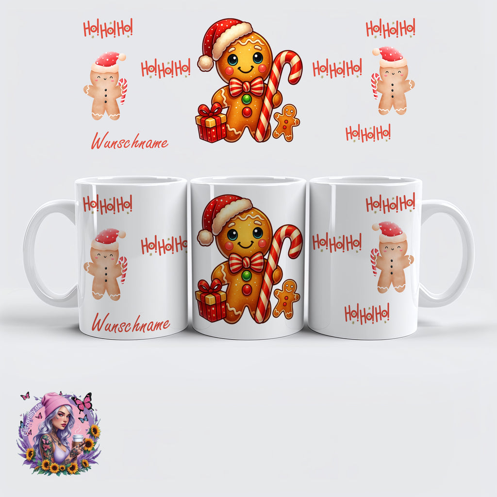 Personalisierte HoHoHo Lebkuchenmann-Tasse – personalisierbar by GlitzerLilly.de