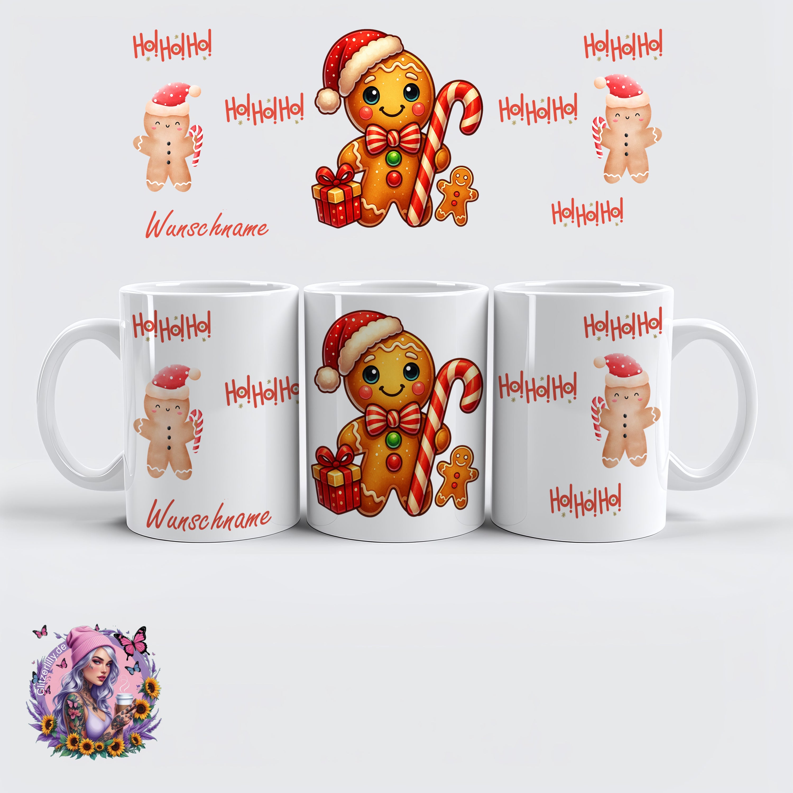 Personalisierte HoHoHo Lebkuchenmann-Tasse – personalisierbar by GlitzerLilly.de