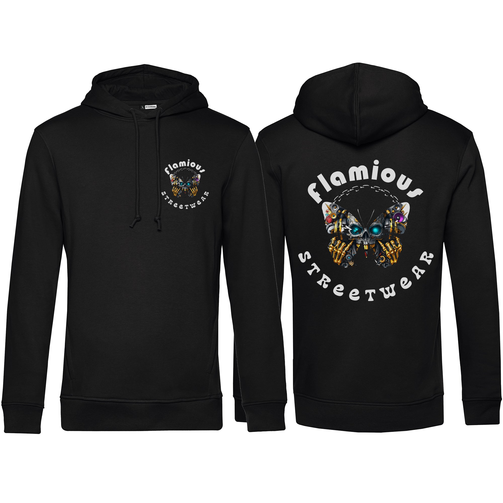 Flamious Hoodie – Butterfly Tech Streetwear | Premium Unisex Hoodie in vielen Farben