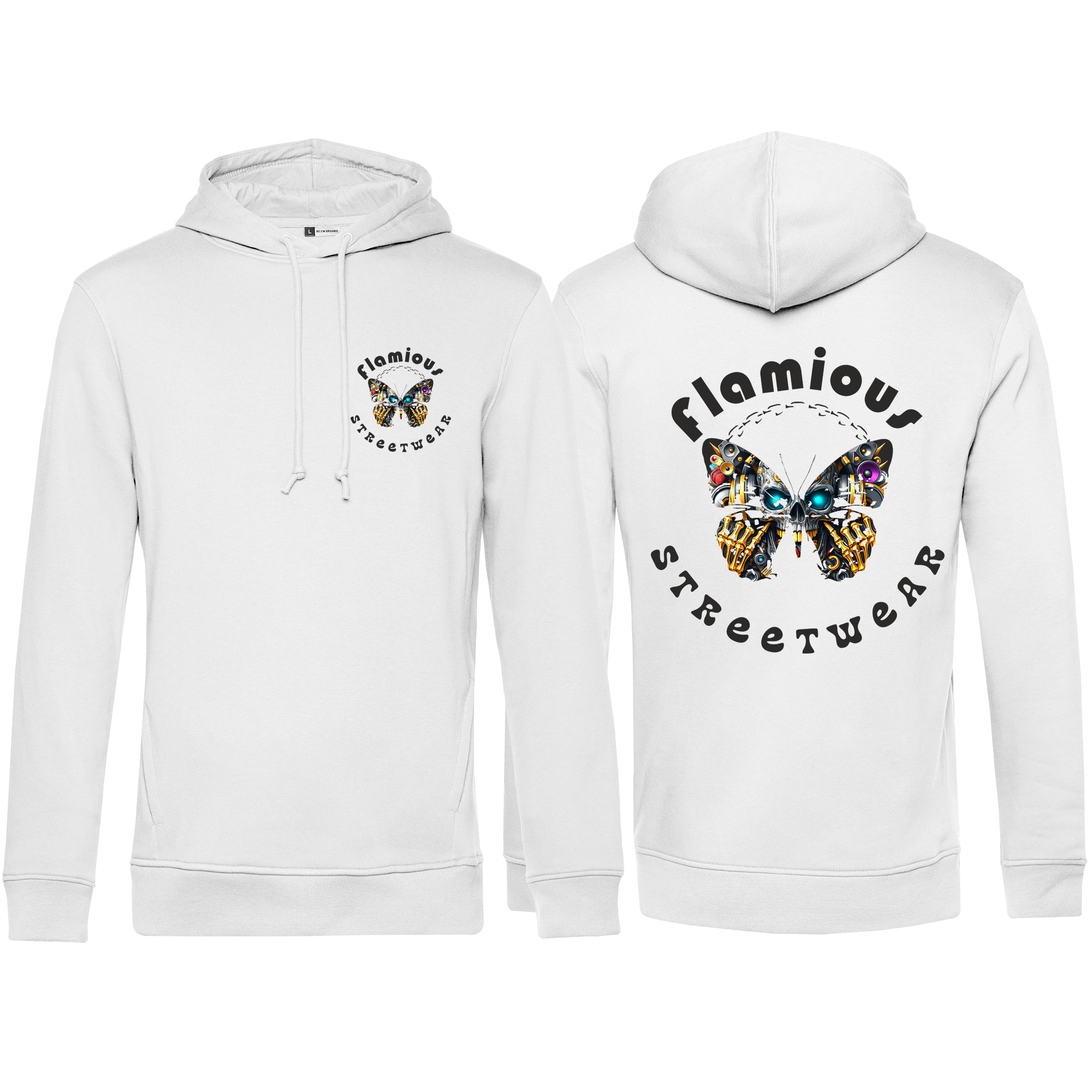 Flamious Hoodie – Butterfly Tech Streetwear | Premium Unisex Hoodie in vielen Farben