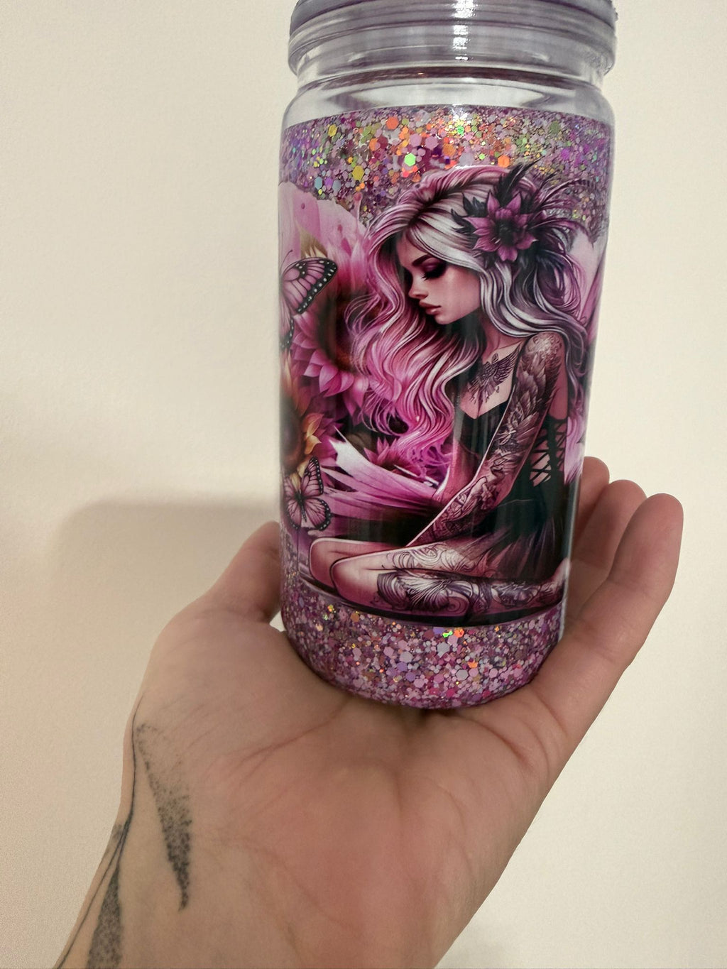 Snowglobe-Tumbler Glitzer Pink-Rosa