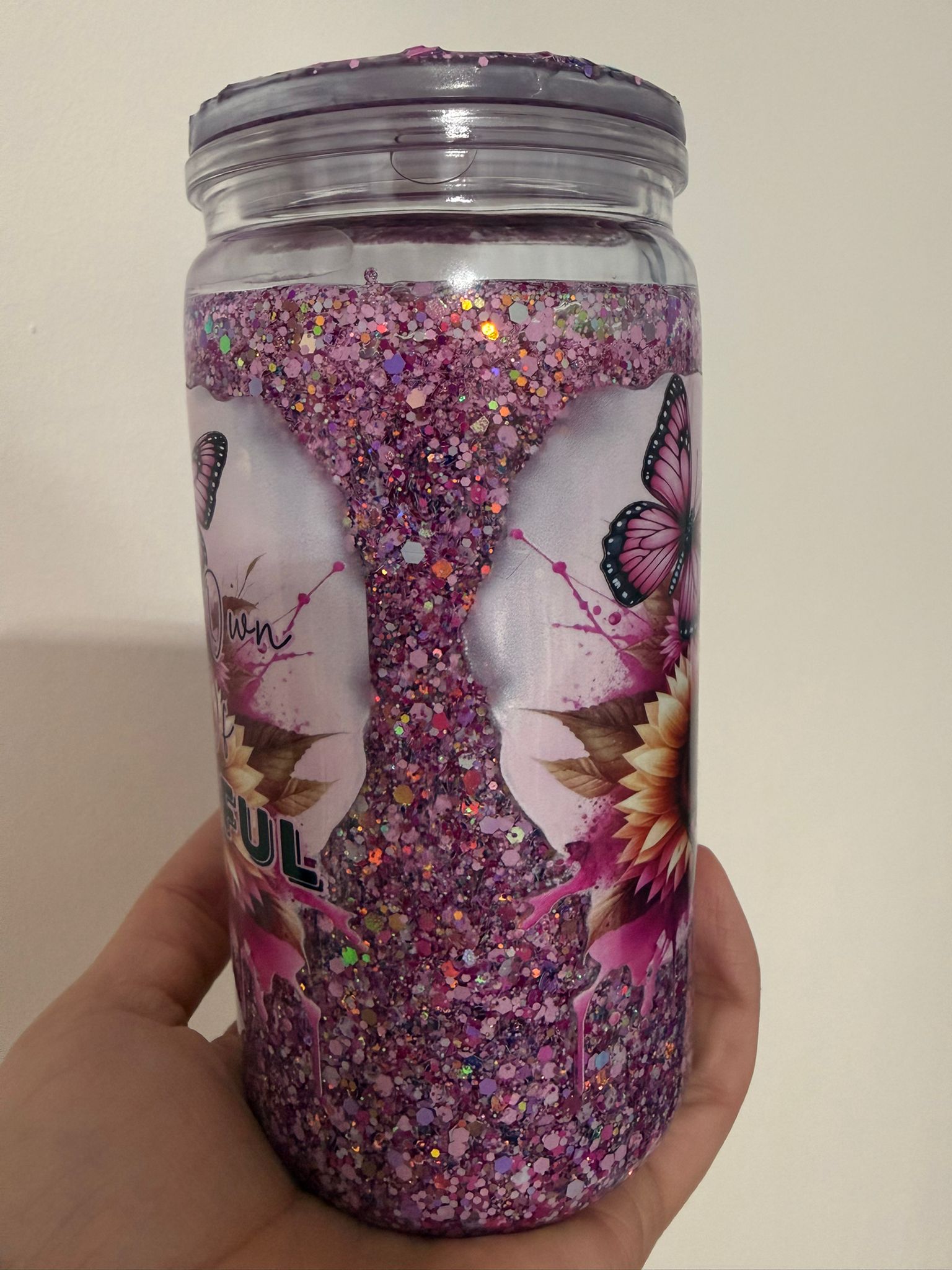 Snowglobe-Tumbler Glitzer Pink-Rosa