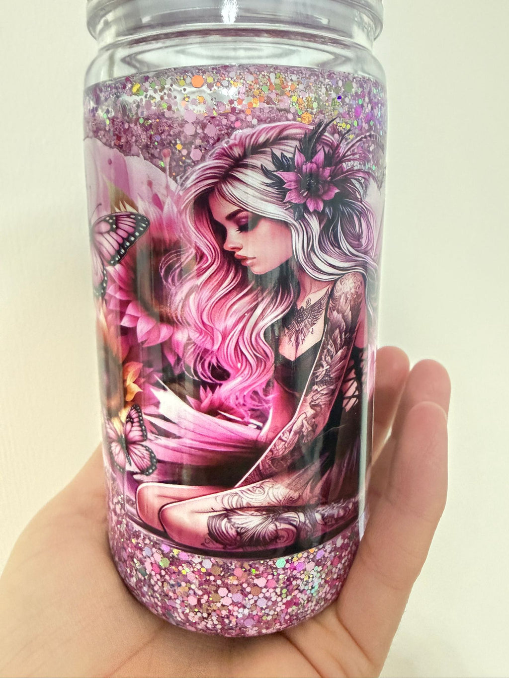 Snowglobe-Tumbler Glitzer Pink-Rosa