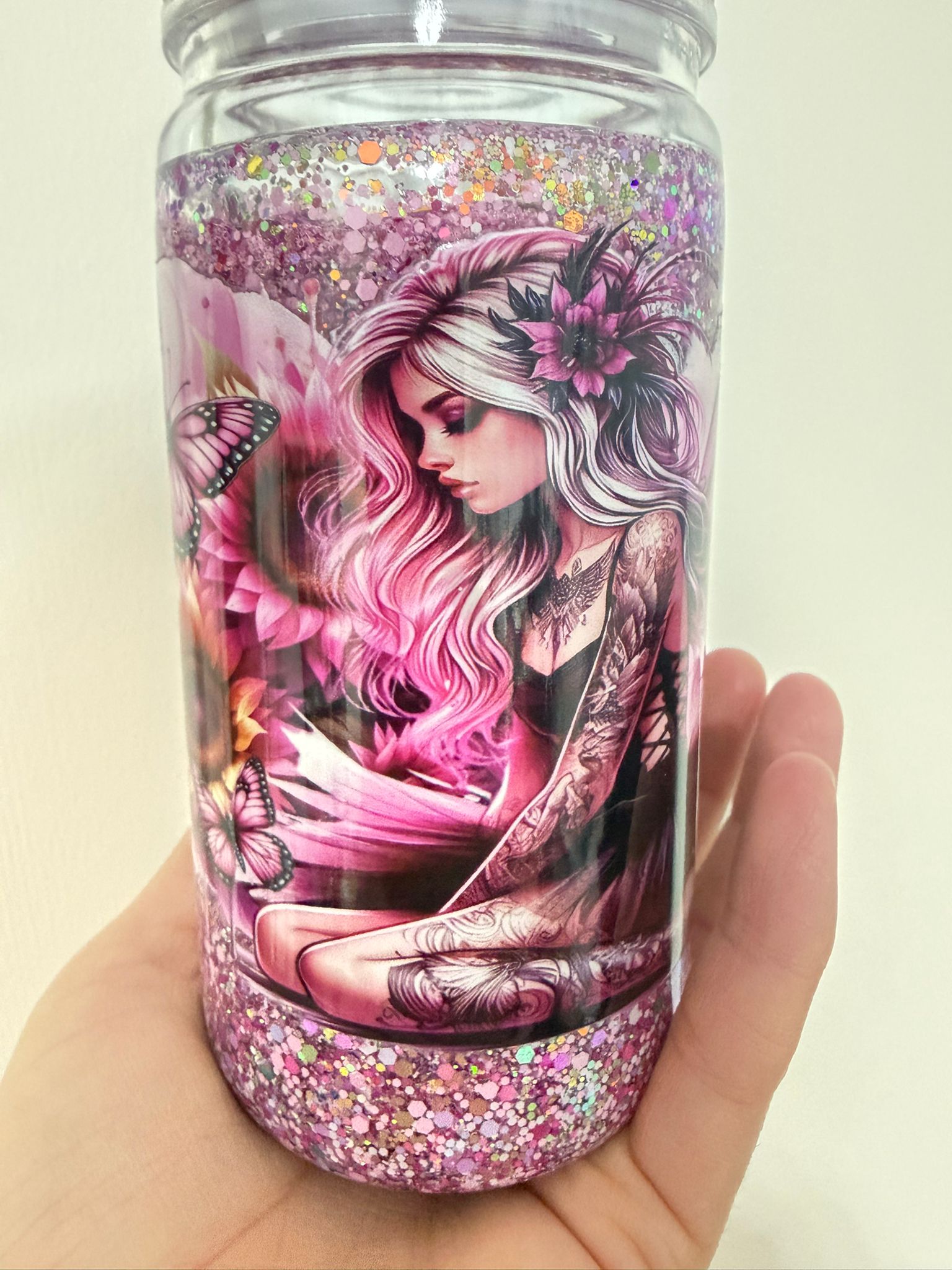 Snowglobe-Tumbler Glitzer Pink-Rosa