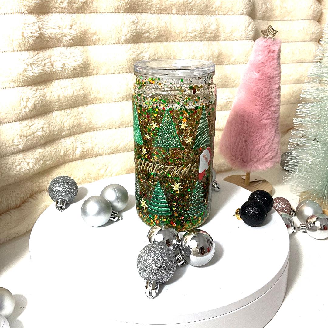 Merry-Christmas Snowglobe Glitzer Grün