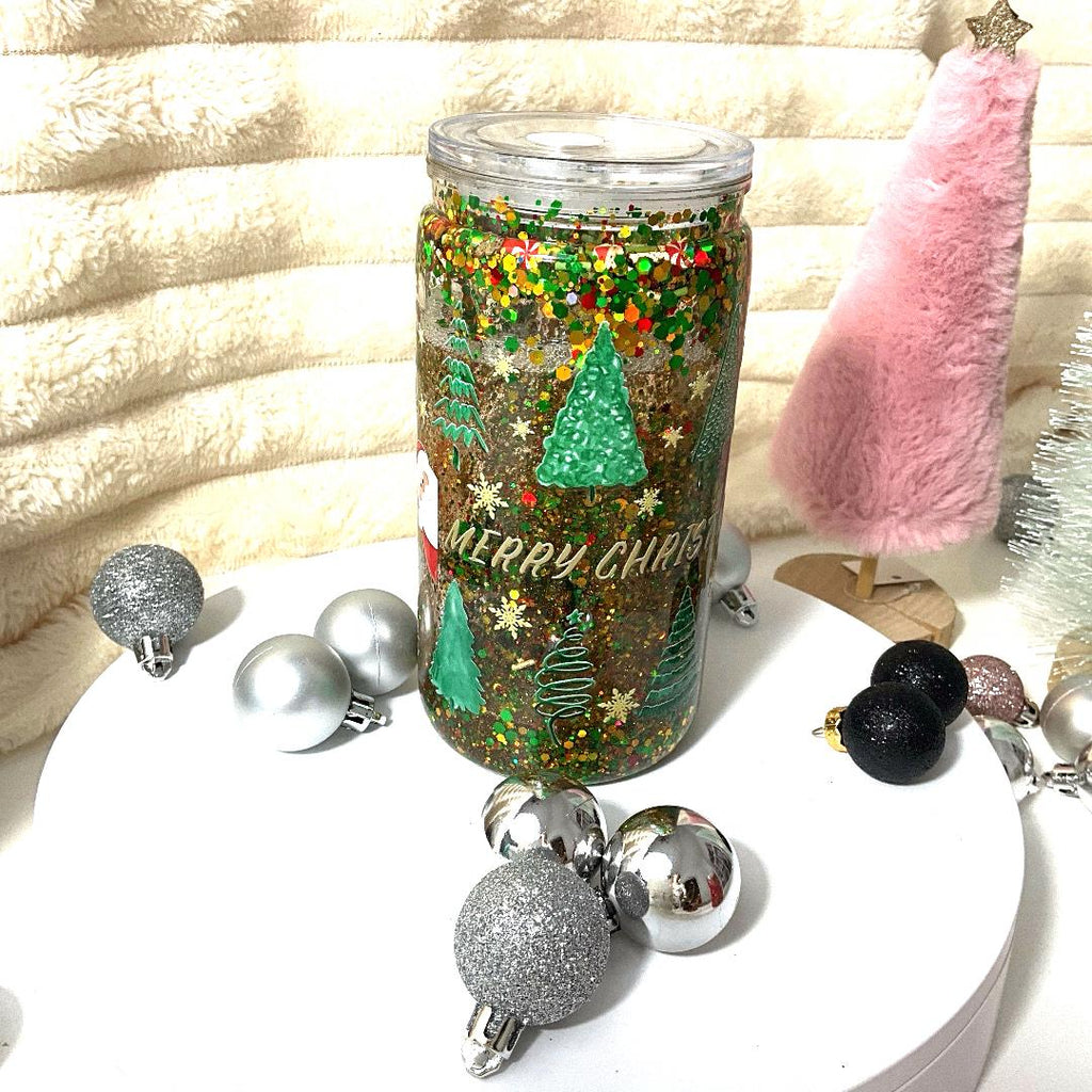 Merry-Christmas Snowglobe Glitzer Grün