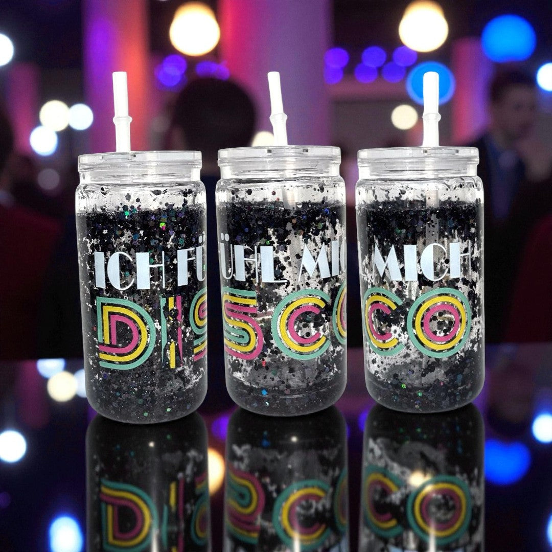 Snowglobe Cup Tumbler – „Ich fühl mich Disco“