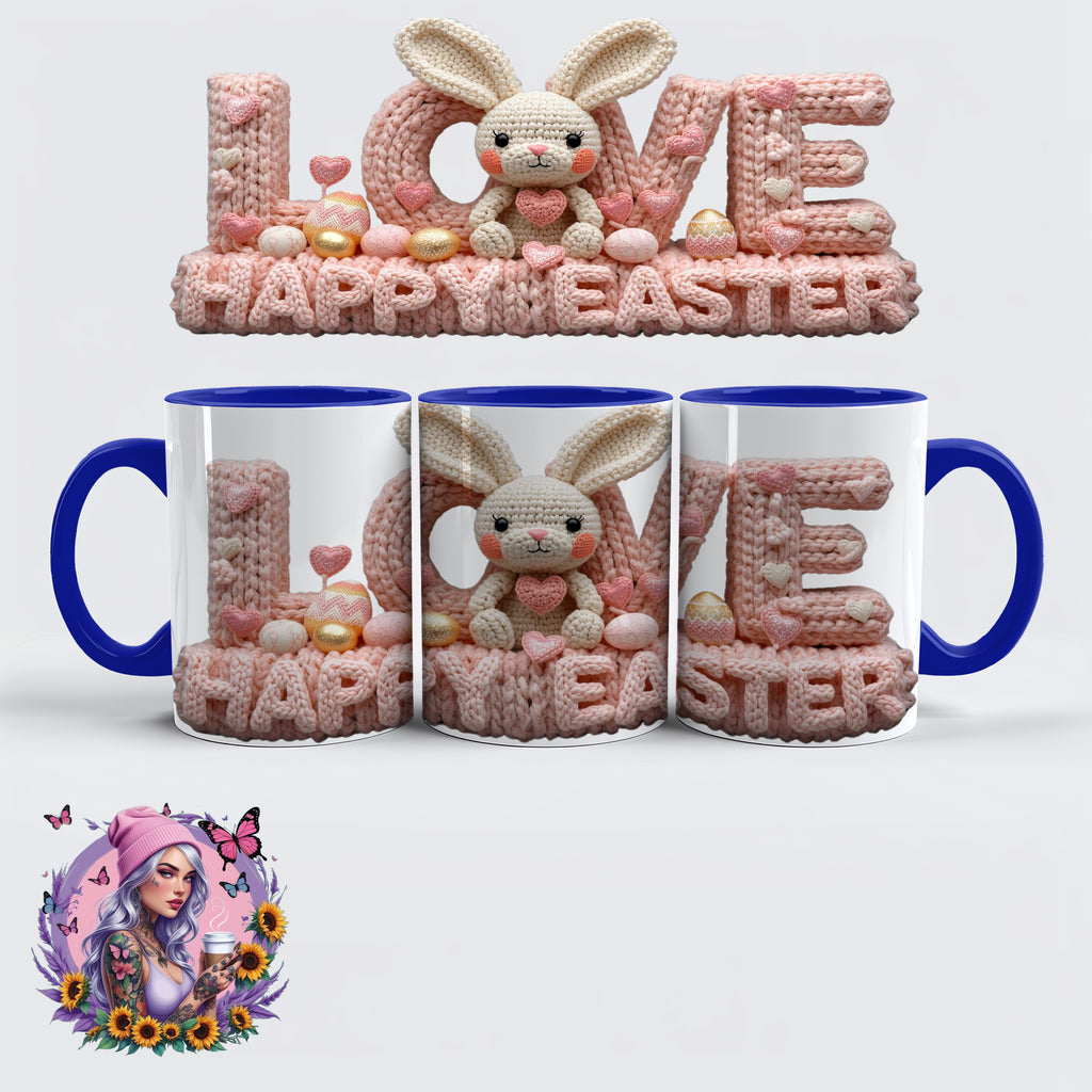 „LOVE – Happy Easter Häkelhase Tasse im Strick-Look“