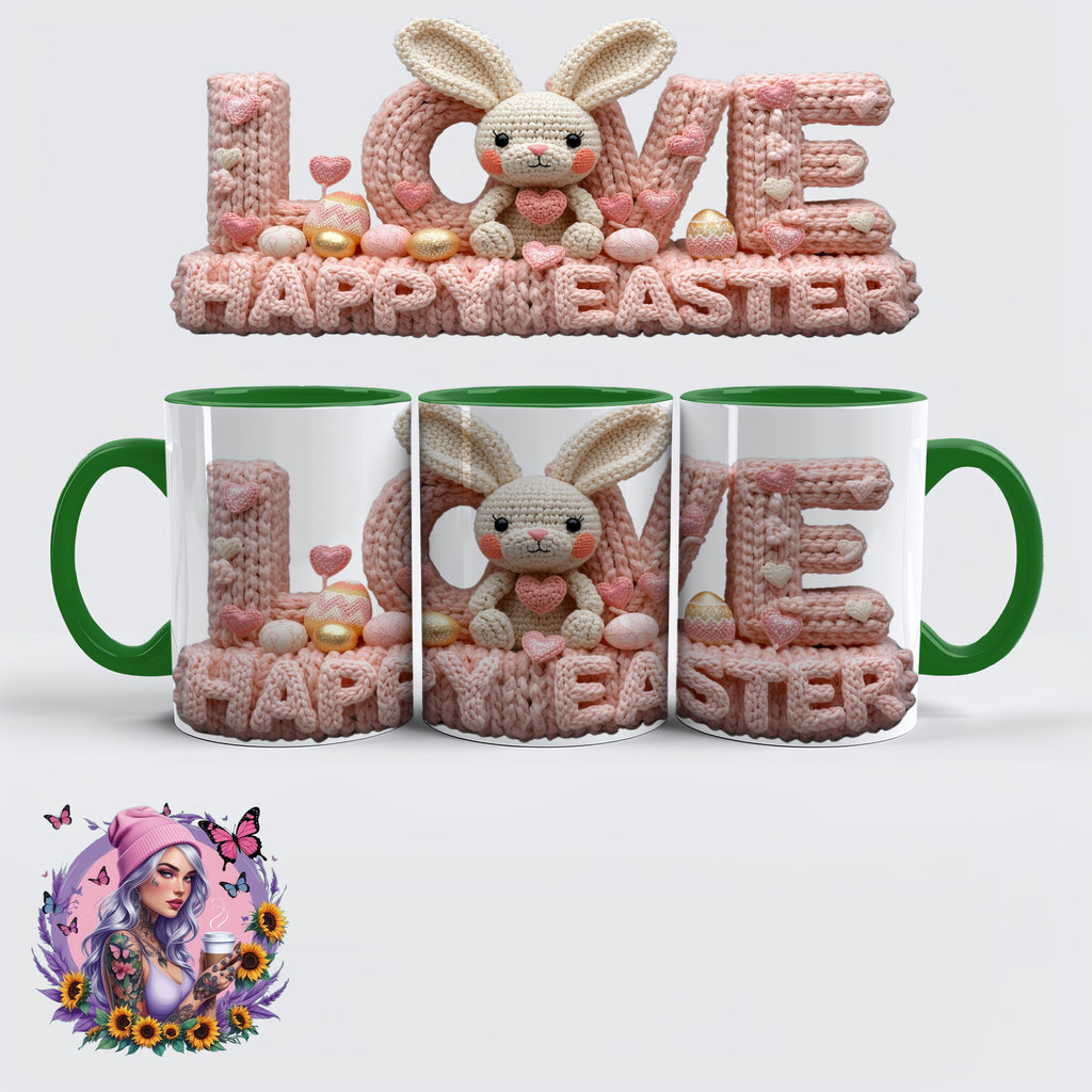 „LOVE – Happy Easter Häkelhase Tasse im Strick-Look“