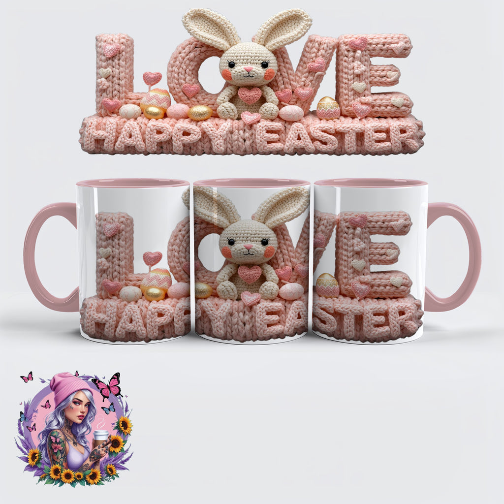 „LOVE – Happy Easter Häkelhase Tasse im Strick-Look“