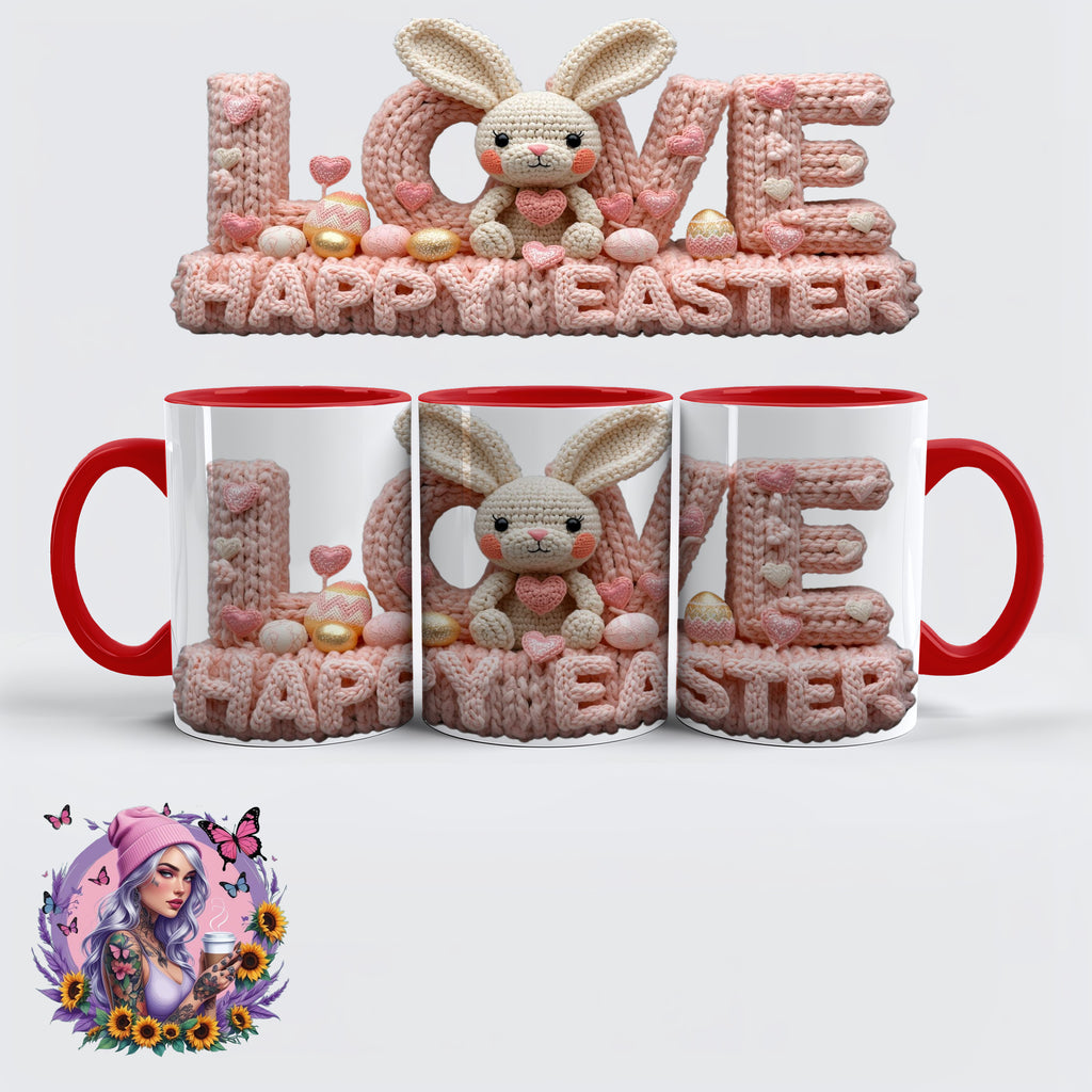 „LOVE – Happy Easter Häkelhase Tasse im Strick-Look“