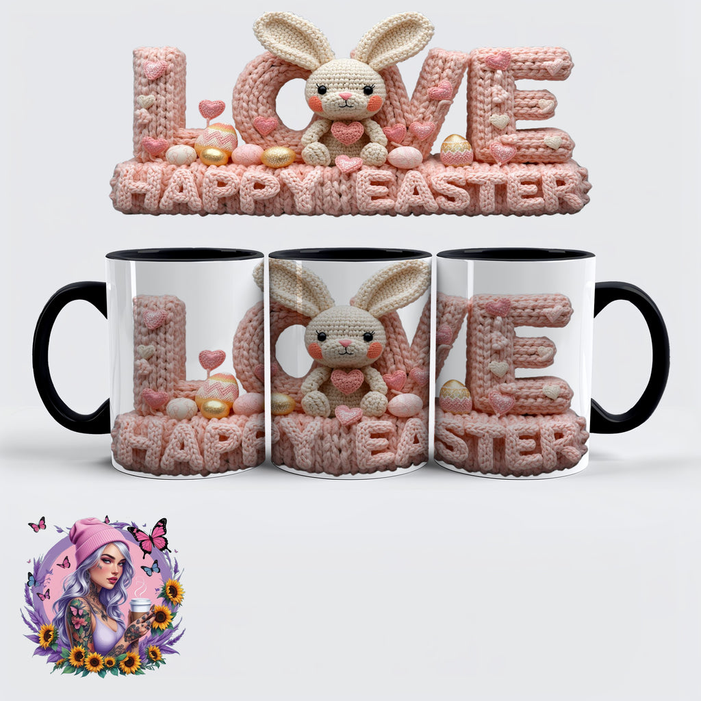 „LOVE – Happy Easter Häkelhase Tasse im Strick-Look“