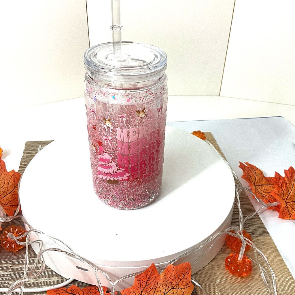 Glitzer-Snowglobe Tumbler Merry-Christmas